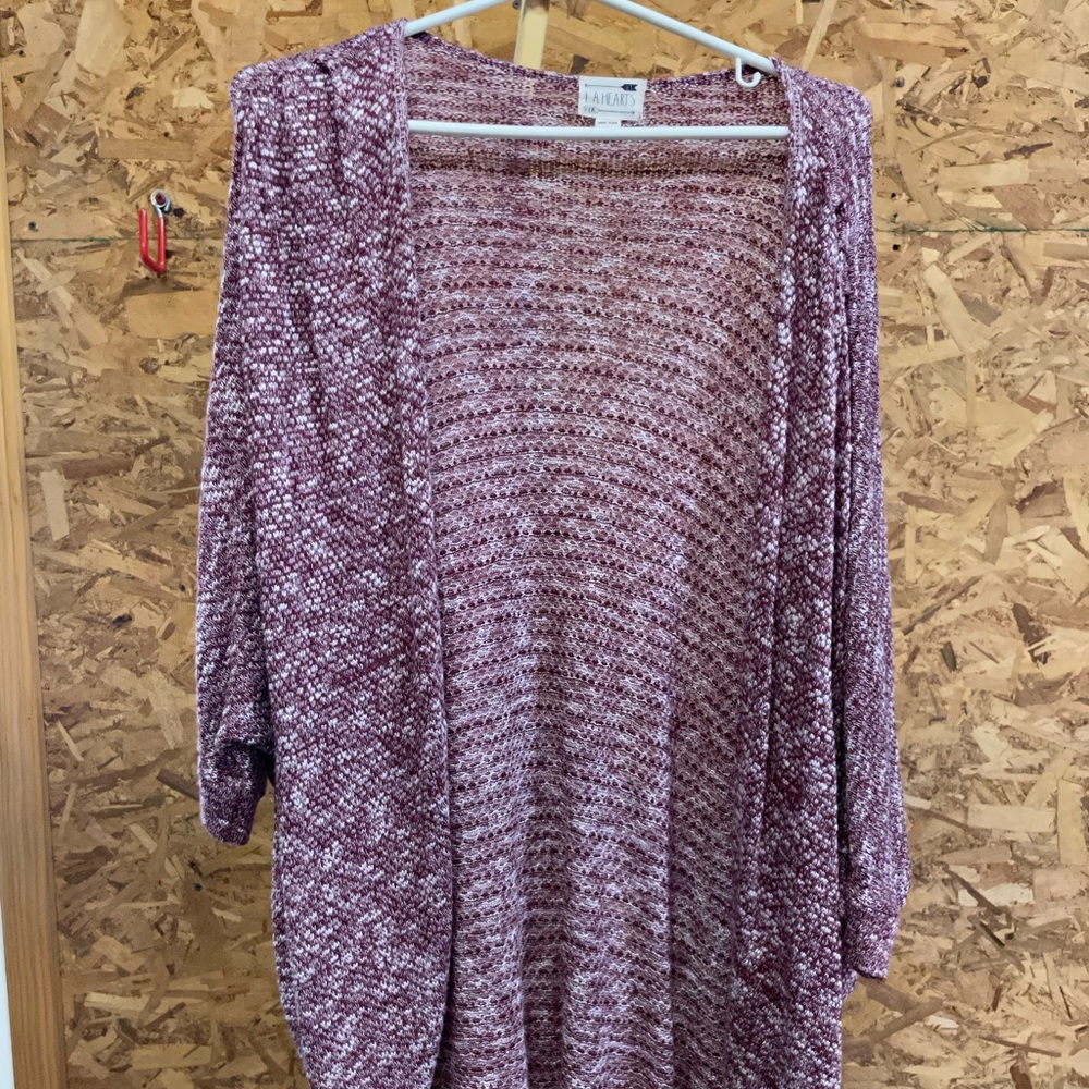 LA hearts OS maroon and white cardigan